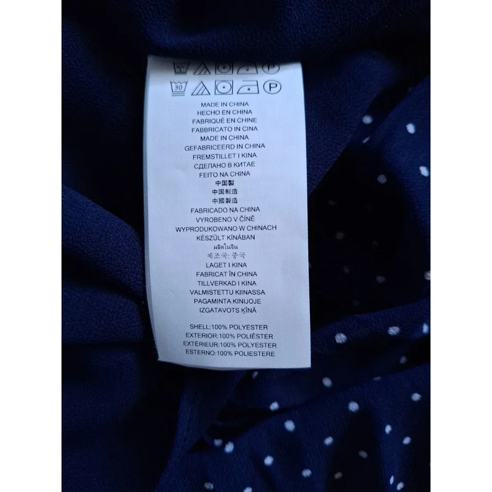 Michael Kors Womens Blue Cold Shoulder Sleeve Tie Neck Polka Dot Dress Size XS